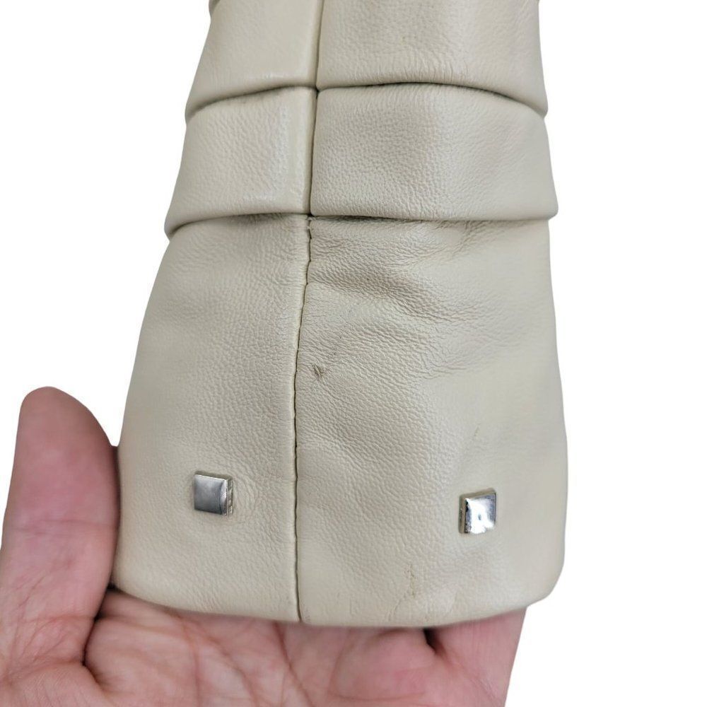 Adler Collection Lamb Skin Leather Moto Jacket M Cream Retro 70s Studded Zip - Picture 9 of 16